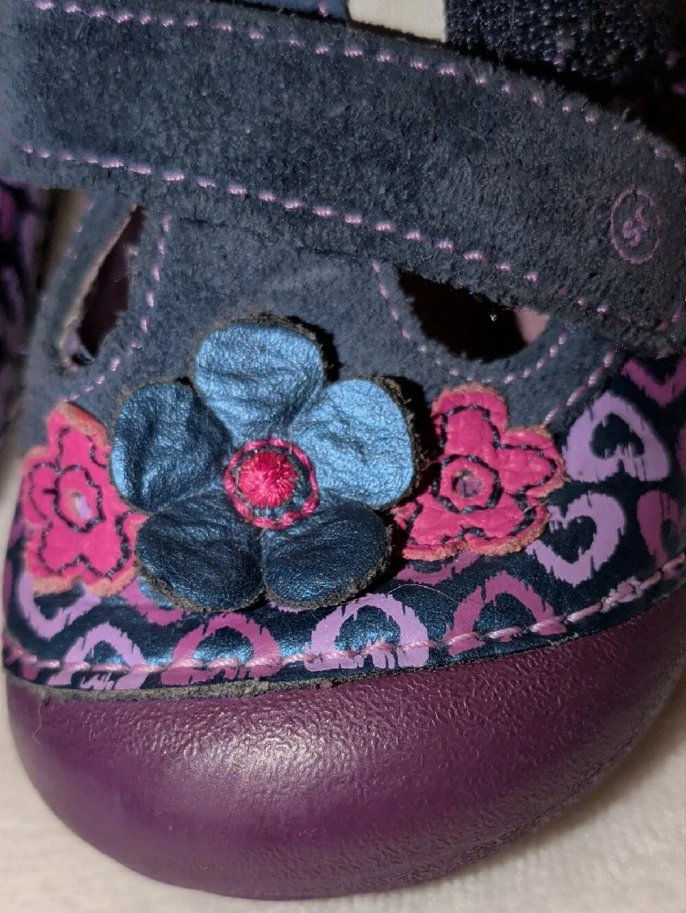 Stride Rite Cynthia Girls Purple and Black Floral Mary Janes